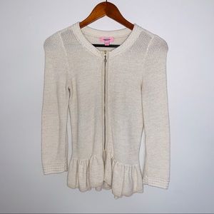 Lilly Pulitzer peplum style cream sweater jacket